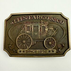 WELLS FARGO Vintage 1973 Stagecoach Brass Belt Buckle